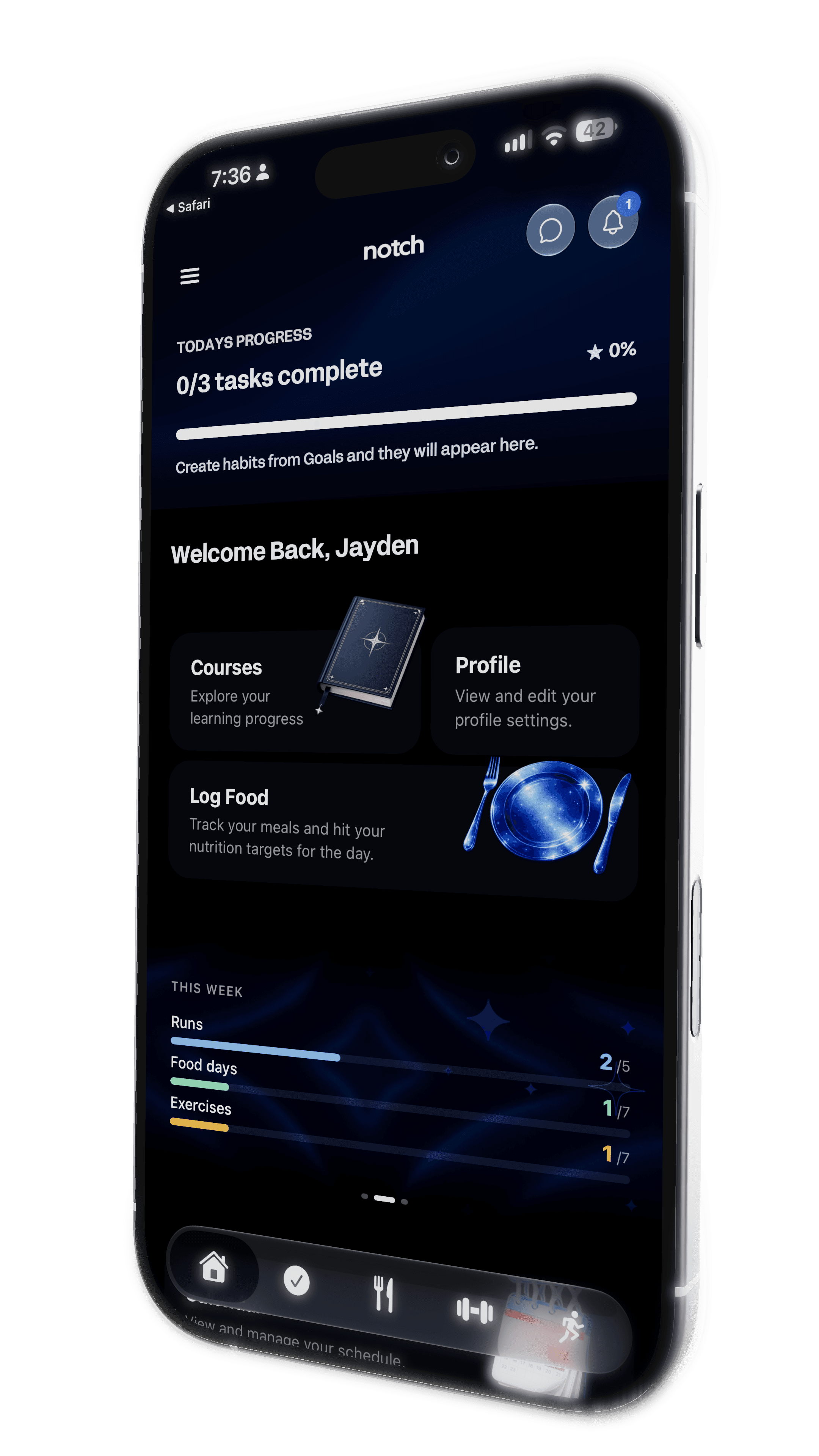 Notch mobile app home screen on a phone.