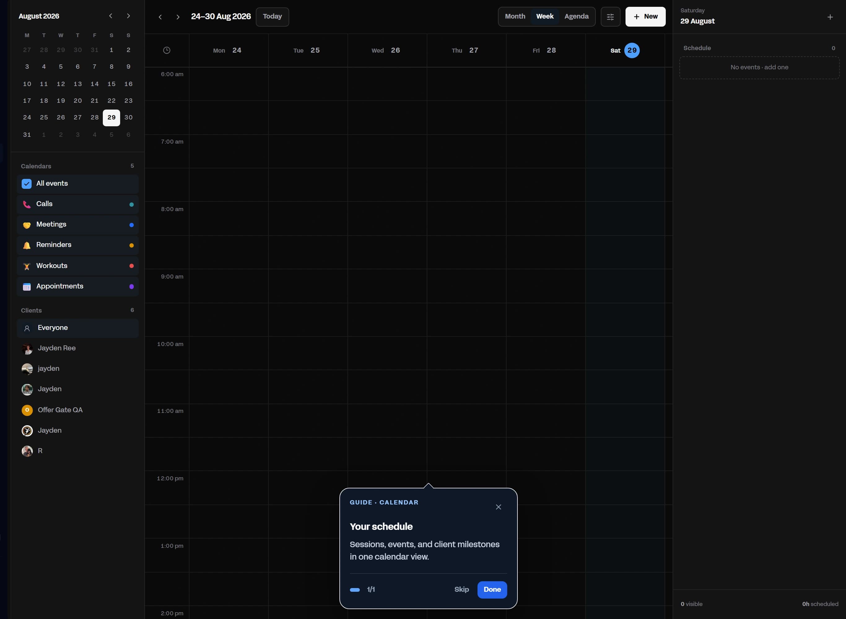 The coach calendar in Notch