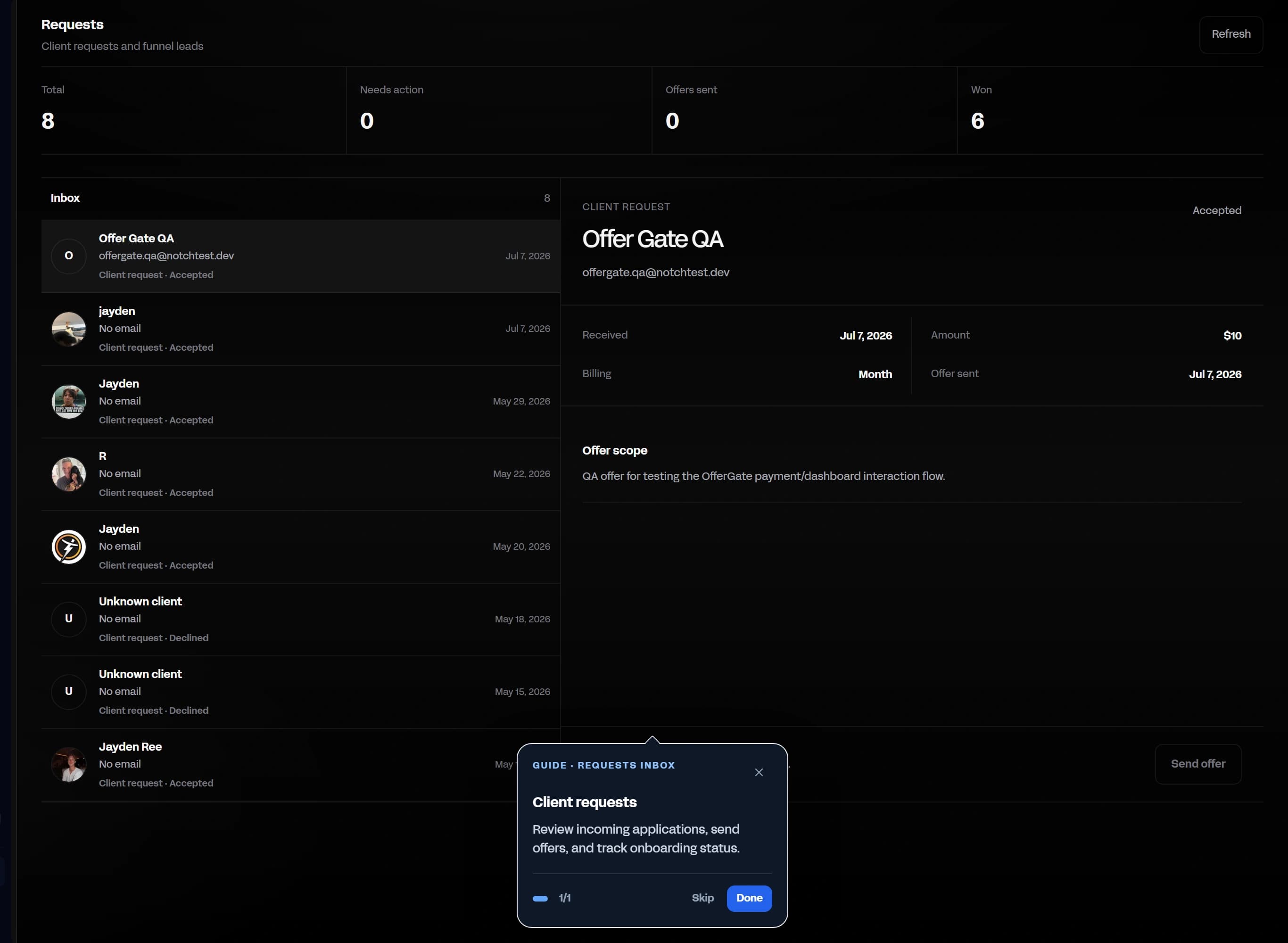 Coach requests inbox in Notch